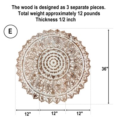 Distressed White Wash Flower Mandala 3-Piece Wood Wall Art 90cm