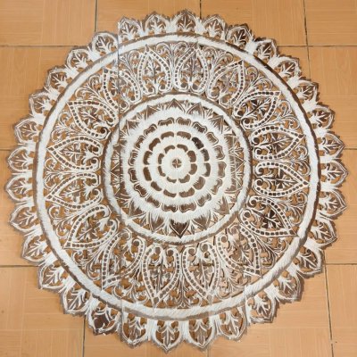 Distressed White Wash Flower Mandala 3-Piece Wood Wall Art 90cm