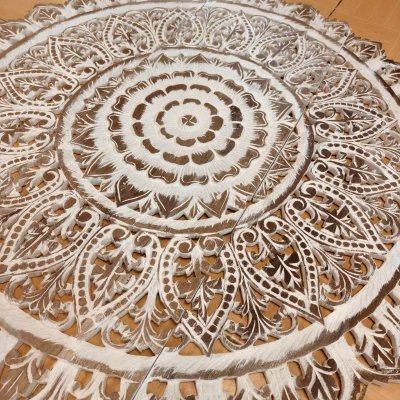Distressed White Wash Flower Mandala 3-Piece Wood Wall Art 90cm