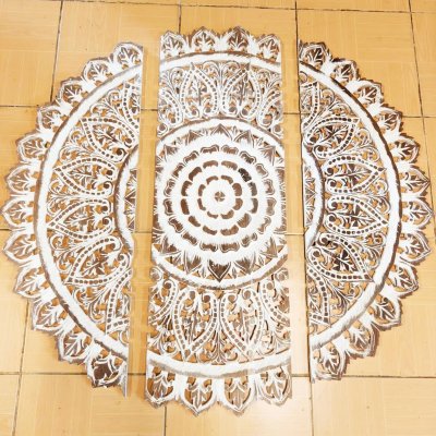 Distressed White Wash Flower Mandala 3-Piece Wood Wall Art 90cm