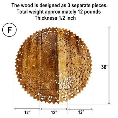 Natural Brown Hand Carved 3-Panel Lotus Mandala Wall Art 90cm