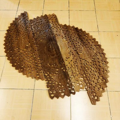 Natural Brown Hand Carved 3-Panel Lotus Mandala Wall Art 90cm