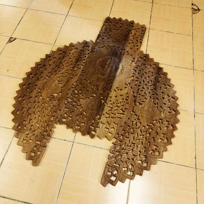 Natural Brown Hand Carved 3-Panel Lotus Mandala Wall Art 90cm