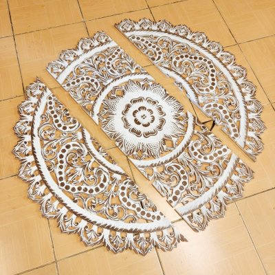 White Wash Carved Wood Mandala Wall Art Panel 90cm (36")