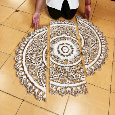 White Wash Carved Wood Mandala Wall Art Panel 90cm (36")