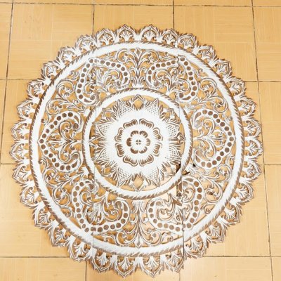 White Wash Carved Wood Mandala Wall Art Panel 90cm (36")