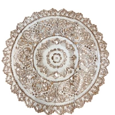 White Wash Carved Wood Mandala Wall Art Panel 90cm (36")
