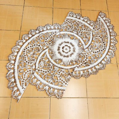 White Wash Carved Wood Mandala Wall Art Panel 90cm (36")