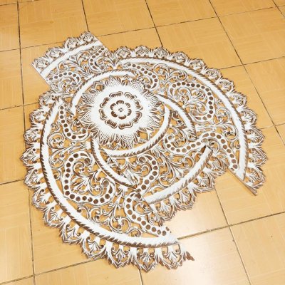 White Wash Carved Wood Mandala Wall Art Panel 90cm (36")
