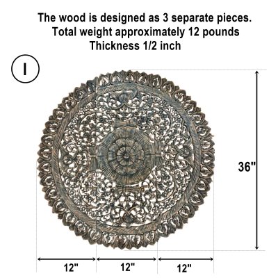 Black Mandala Carved Wood Wall Art Panel, 90 cm