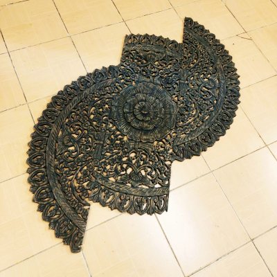 Black Mandala Carved Wood Wall Art Panel, 90 cm