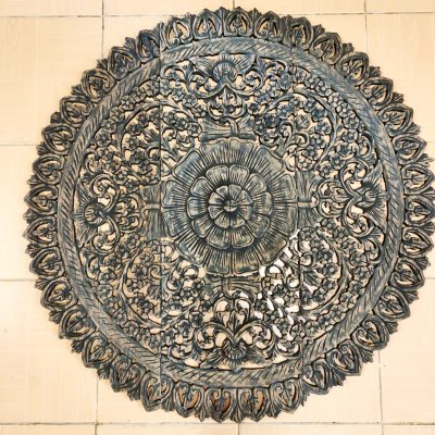 Black Mandala Carved Wood Wall Art Panel, 90 cm
