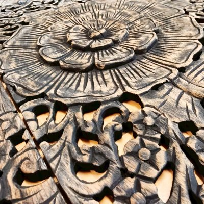 Black Mandala Carved Wood Wall Art Panel, 90 cm