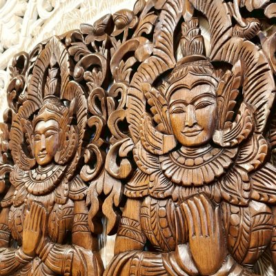 Large Hand-Carved Thai Thep Panom Deity Panel 120cm Chamcha Wood