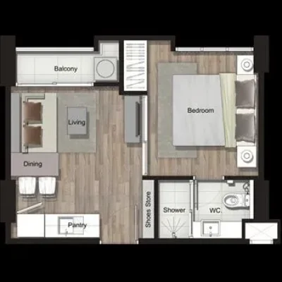 The key แจ้งวัฒนะ MRT สีชมพู สถานีศรีรัช ห้อง 1 Bed 32 Sqm