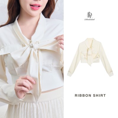 Ribbon Shirt Long-sleeved shirt, satin fabric, comfortable to wear, young lady look, sweet