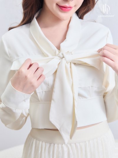 Ribbon Shirt Long-sleeved shirt, satin fabric, comfortable to wear, young lady look, sweet