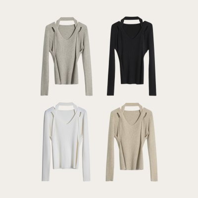 Luna Knitted Top เสื้อไหมพรมแขนยาว ผ้านิ่ม เข้ารูป ใส่สบาย ดีเทลสายคล้องคอ