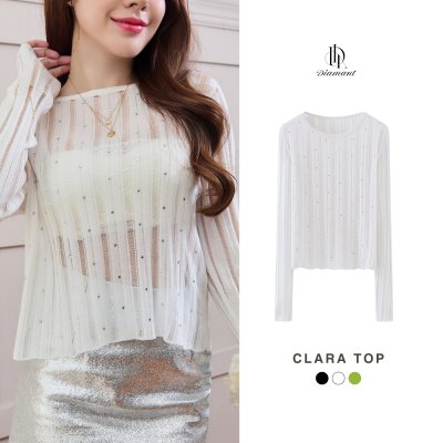 Clara Top เสื้อซีทรูแขนยาว ดีเทลปักเพชร สไตล์เซ็กซี่