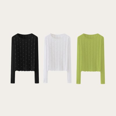 Clara Top เสื้อซีทรูแขนยาว ดีเทลปักเพชร สไตล์เซ็กซี่