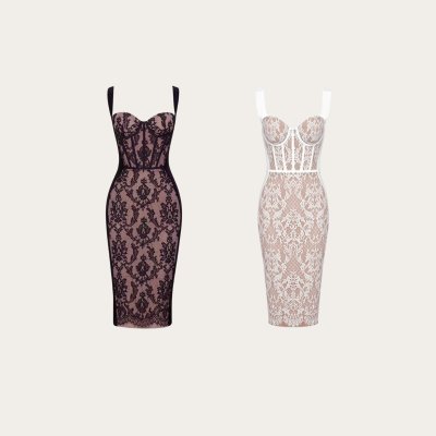 Floral Lace Dress เดรสลูกไม้ เดรสซีทรูลายลูกไม้ มีซับในทั้งตัว
