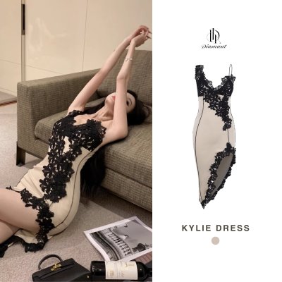 Kylie Dress เดรสปักลายลูกไม้ คอวี ผ่าข้าง ลุคเซ็กซี่