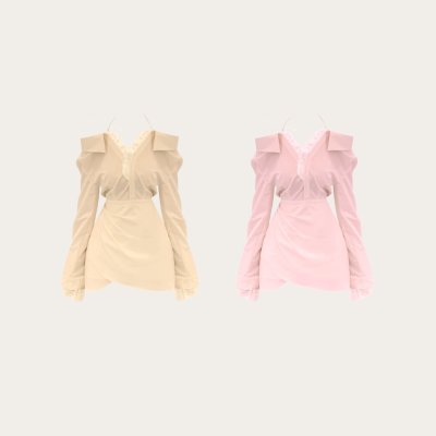 Lily Mini Dress, off-shoulder dress with neck tie and lace trim