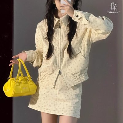 Fiona Set ชุดเซ็ตเสื้อแจ๊คเก็ตและกระโปรงลายดอกไม้
