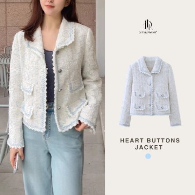 Heart Buttons Jacket เสื้อแจ็คเก็ตผ้าทอ ดีเทลกระดุมรูปหัวใจ ใส่คลุม กันหนาวได้