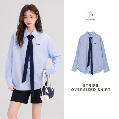Stripe Oversized Shirt เสื้อเชิ้ตน้ำเงินขาว เชิ้ตแขนยาว ทรงโอเวอร์ไซต์