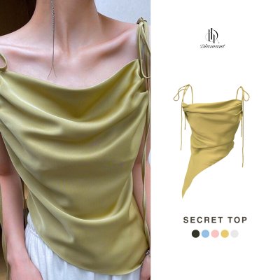 Secret Top เสื้อสายเดี่ยวผ้าซาติน สายผูกปรับระดับได้ ได้ลุคเรียบหรู เซ็กซี่