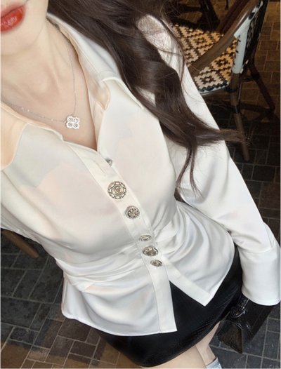 French White Shirt Blouse เสื้อเบลาส์สีขาว