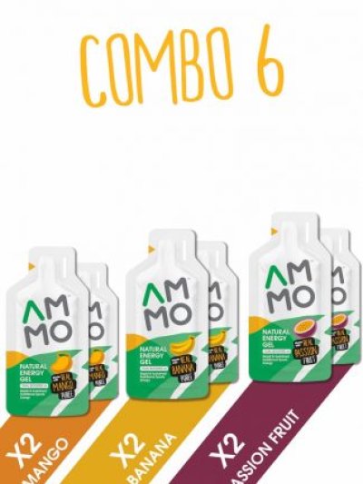 AMMO Natural Energy Gel Combo 6 Pack 3 flavors