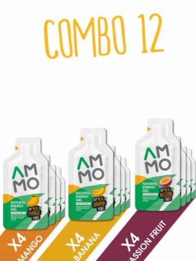 AMMO Natural Energy Gel Combo 12 Pack 3 flavors