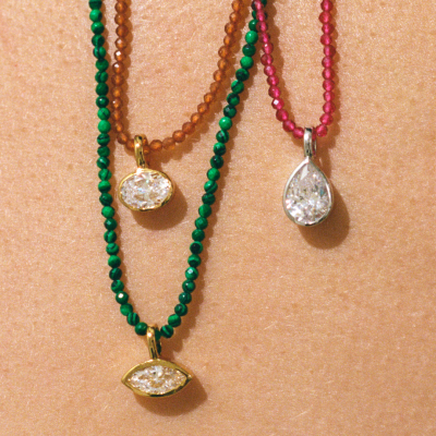 Stone Beads Necklace with Bezel Pendant