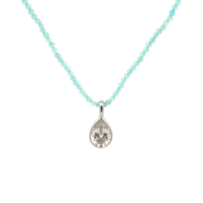 Stone Beads Necklace with Bezel Pendant