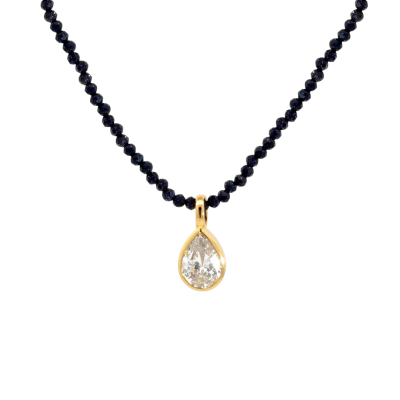 Stone Beads Necklace with Bezel Pendant