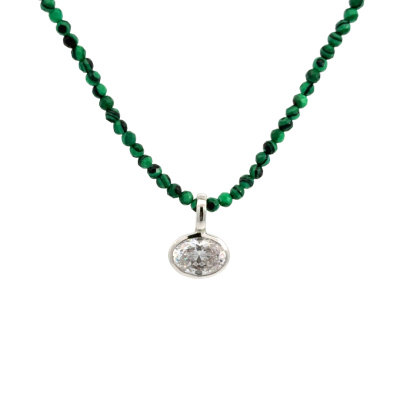 Stone Beads Necklace with Bezel Pendant
