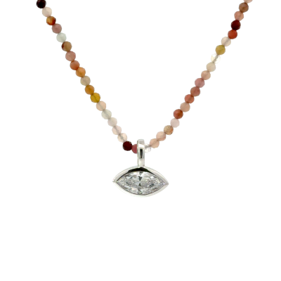 Stone Beads Necklace with Bezel Pendant