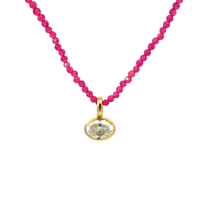 Stone Beads Necklace with Bezel Pendant