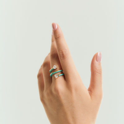 Double Wrap Heart Enamel Ring