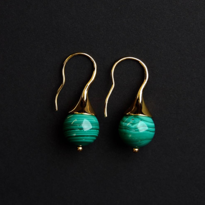 Sphere Malachite Earrings