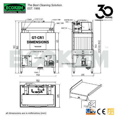 GT-CR1 - เครื่องล้างจานระบบสายพานแบบ 1 ถังล้าง