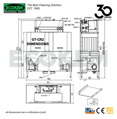 GT-CR2 - เครื่องล้างจานระบบสายพานแบบ 2 ถังล้าง