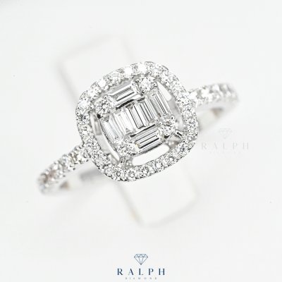 Baguette Halo Diamond Ring