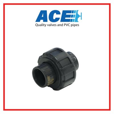 ACE PVC Socket Union ข้อต่อยูเนี่ยน 1/2" สวมท่อสีฟ้าทากาวทั้ง 2 ด้าน