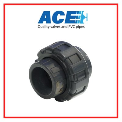 ACE PVC Socket Union ข้อต่อยูเนี่ยน 1.1/2" สวมท่อสีฟ้าทากาวทั้ง 2 ด้าน
