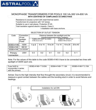 ชุดหม้อแปลงขนาด 300 W  230V to 12 V มาตรฐานยุโรป EN 60742, ติดตั้งในตู้ควบคุม