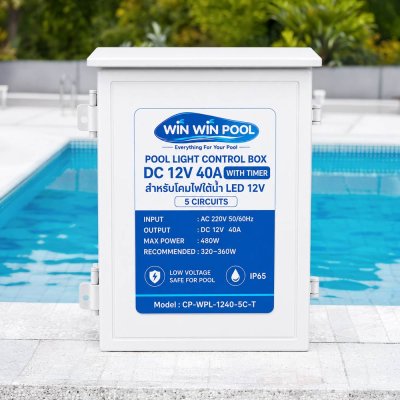 ตู้ควบคุมไฟสระว่ายน้ำ WIN WIN POOL DC 12V 40A With Timer รุ่น CP-WPL-1240-5C-T