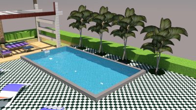 Construction of a 4×8×1.4 m concrete swimming pool (Skimmer, Salt System) including full structural works with I22 micro-piles, complete filtration and salt system installation, all equipment and labor — one complete package.